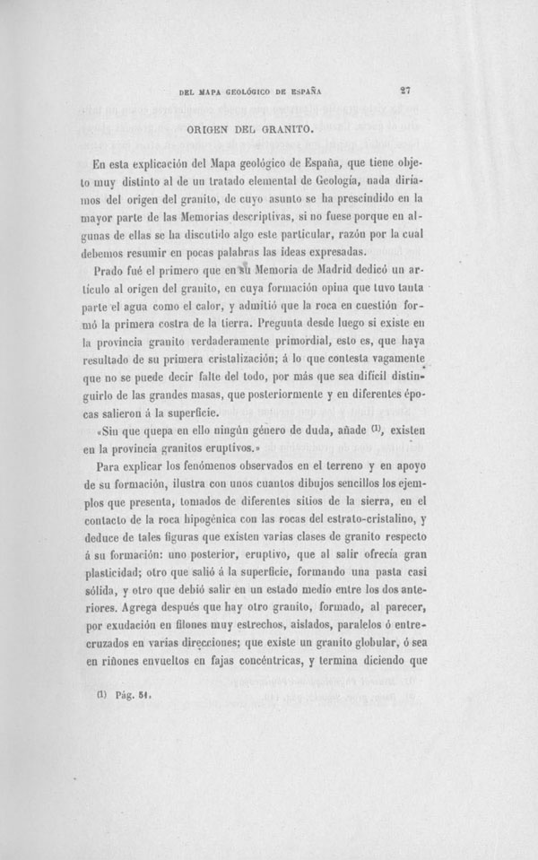 Página 27. Capítulo Primero. Mapa Geológico de España. Tomo I, explicación por Lucas Mallada. Madrid. 1895.
