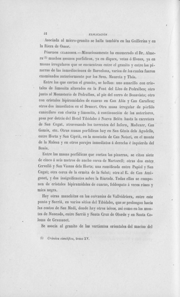 Página 42. Capítulo Primero. Mapa Geológico de España. Tomo I, explicación por Lucas Mallada. Madrid. 1895.