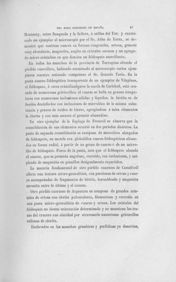 Página 43. Capítulo Primero. Mapa Geológico de España. Tomo I, explicación por Lucas Mallada. Madrid. 1895.