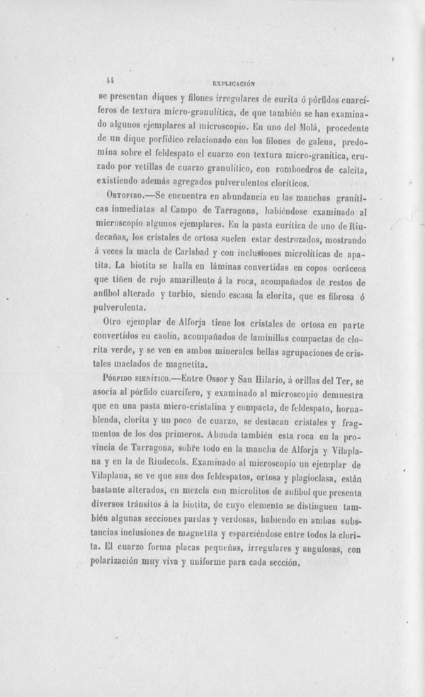 Página 44. Capítulo Primero. Mapa Geológico de España. Tomo I, explicación por Lucas Mallada. Madrid. 1895.