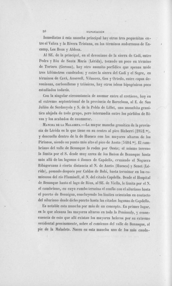 Página 50. Capítulo Primero. Mapa Geológico de España. Tomo I, explicación por Lucas Mallada. Madrid. 1895.