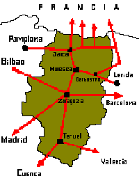 Situación de Aragón con carreteras