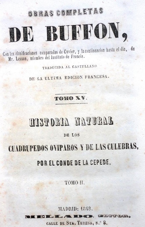 titulo Buffon Historia Natural de los Cuadrupedos, Oviparos y de las Culebras 15