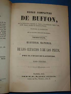 titulo Buffon Historia Natural de los Cetaceos y de los peces