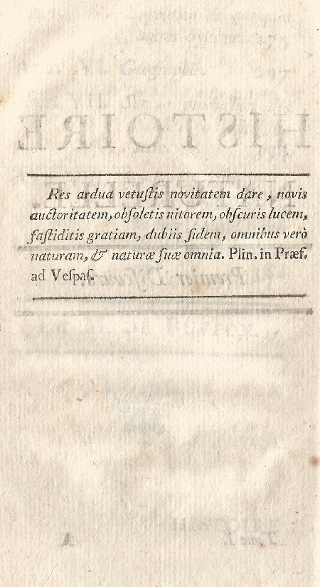 Histoire Naturelle Générale et Particuliére. Tome Premier. page 2.