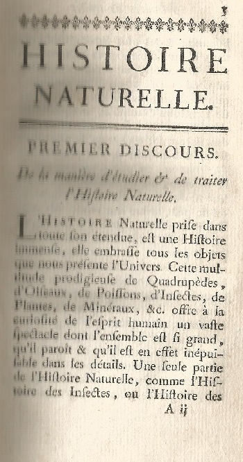 Histoire Naturelle Générale et Particuliére. Tome Premier. page 3.