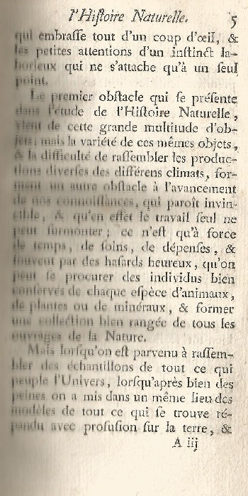 Histoire Naturelle Générale et Particuliére. Tome Premier. page 5.