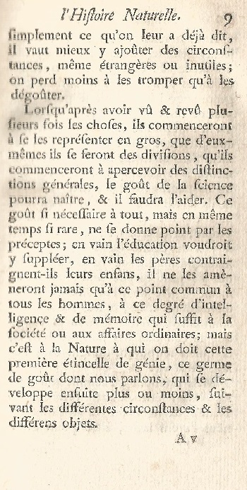 Histoire Naturelle Générale et Particuliére. Tome Premier. page 9.