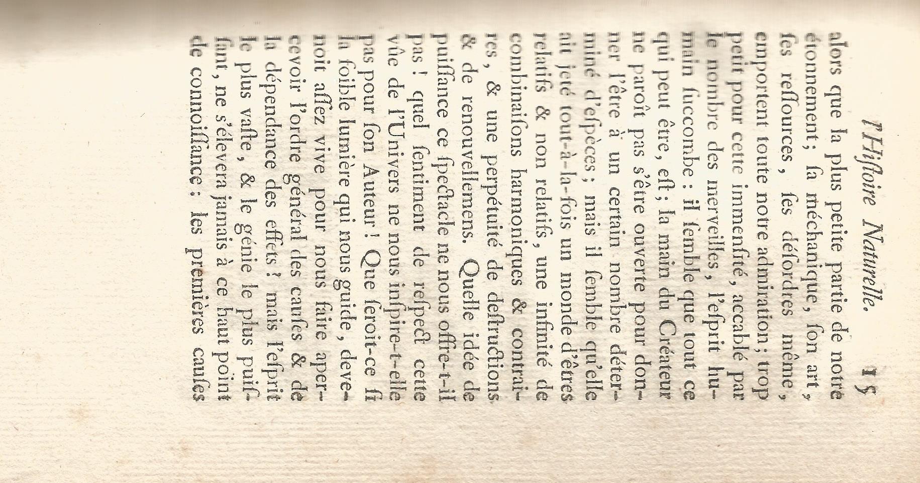 Histoire Naturelle Générale et Particuliére. Tome Premier. page 15.
