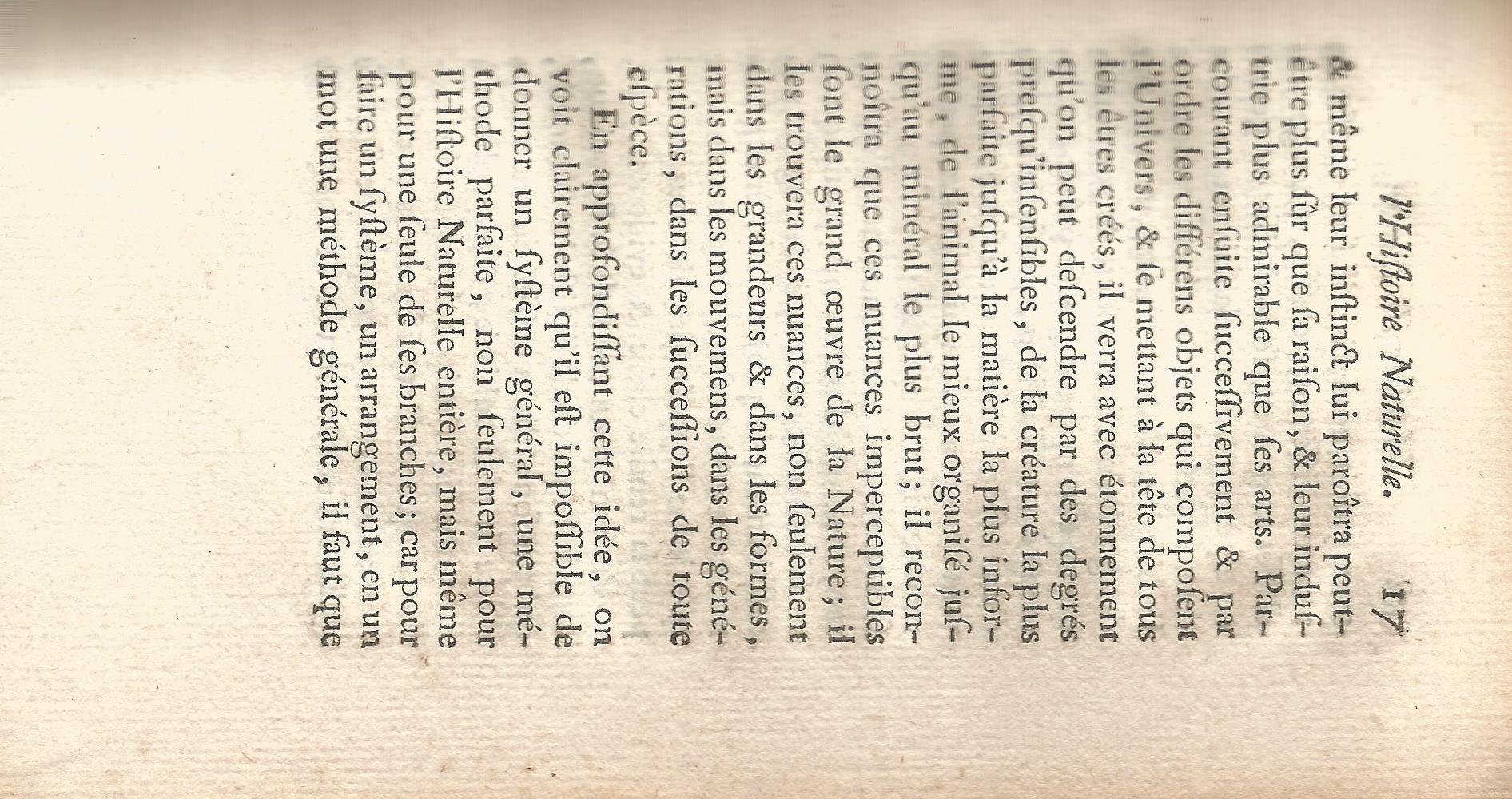 Histoire Naturelle Générale et Particuliére. Tome Premier. page 17.