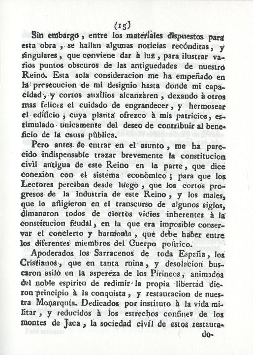Historia de la Economía politica de Aragón. Ignacio Jordán Claudio de Asso y del Río. 1798. Historia de la Economía política de Aragón. Ignacio Jordán Claudio de Asso y del Río. 1798. Página 15