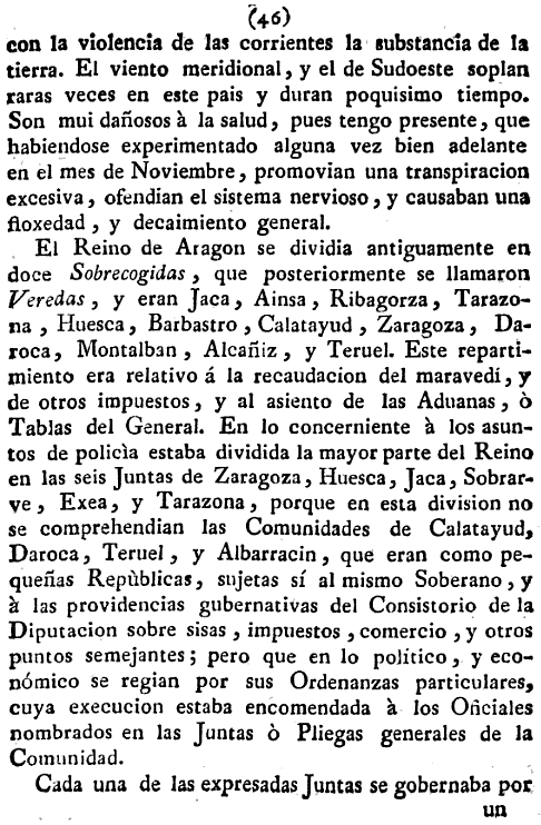 Historia de la Economía politica de Aragón. Ignacio Jordán Claudio de Asso y del Río. 1798. Historia de la Economía política de Aragón. Ignacio Jordán Claudio de Asso y del Río. 1798. Página 46