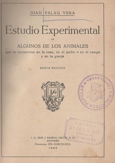 Estudio experimental de algunos animales. Barcelona 1933. Página 3.