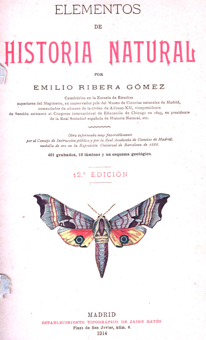 Elementos de Historia Natural por Emilio Ribera Gómez. Portada del Libro