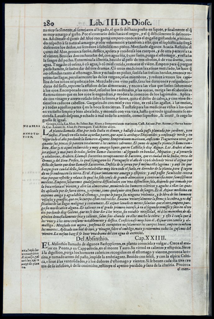 De Materia Medica de Dioscorides. Amberes 1555. Libro II. 280