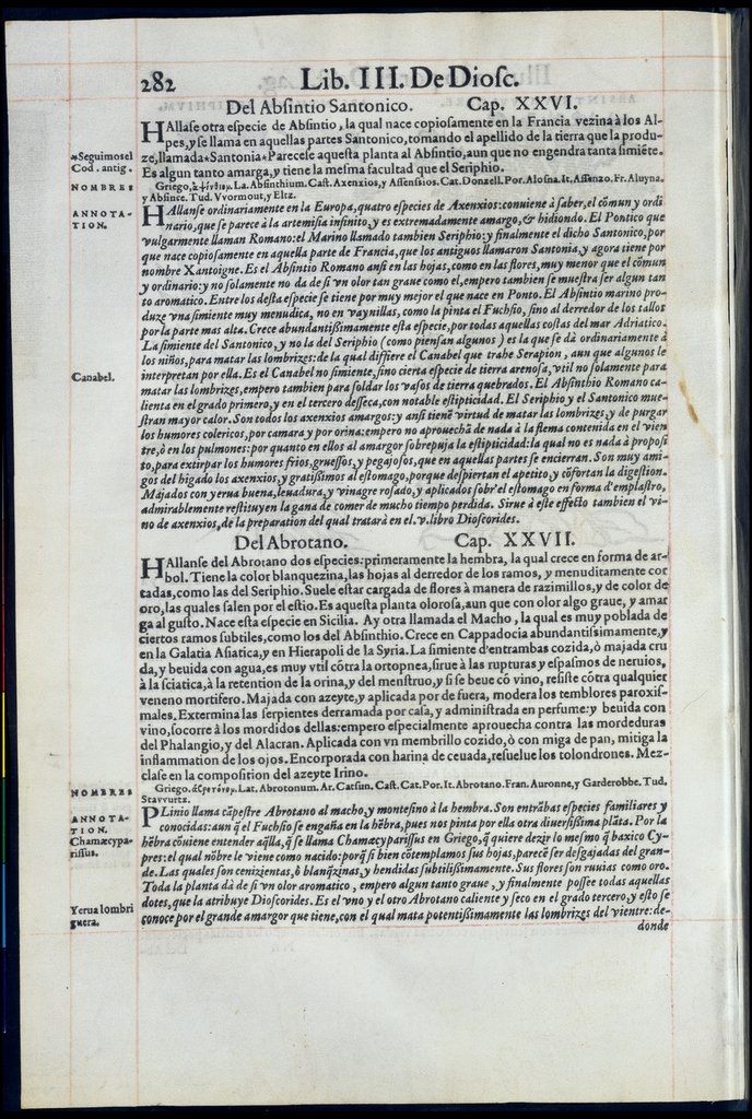 De Materia Medica de Dioscorides. Amberes 1555. Libro II. 282
