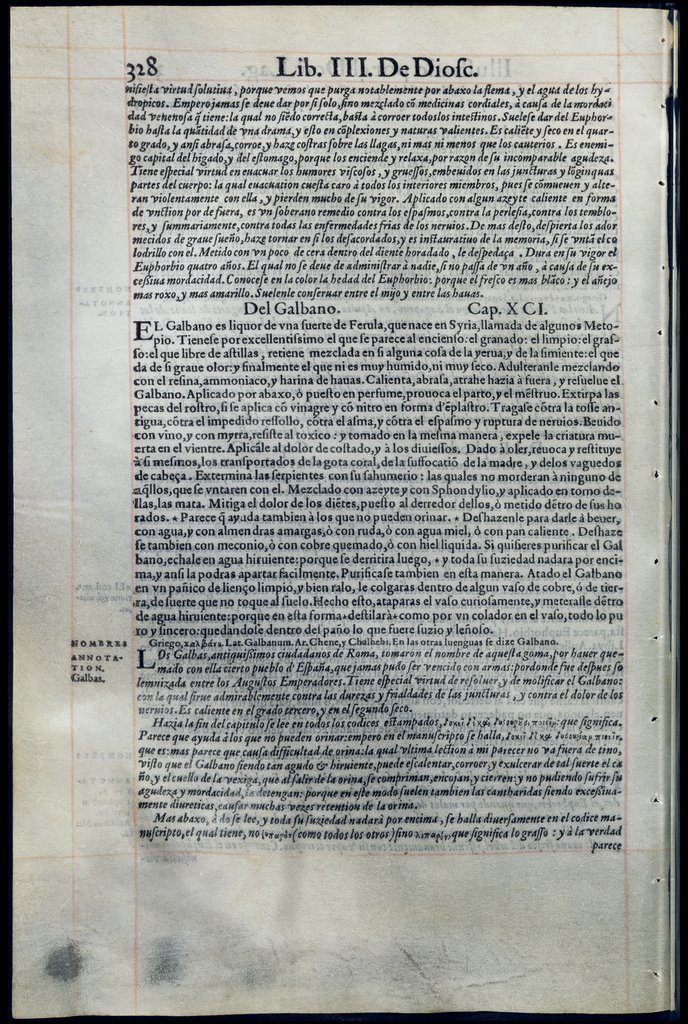 De Materia Medica de Dioscorides. Amberes 1555. Libro III. 328
