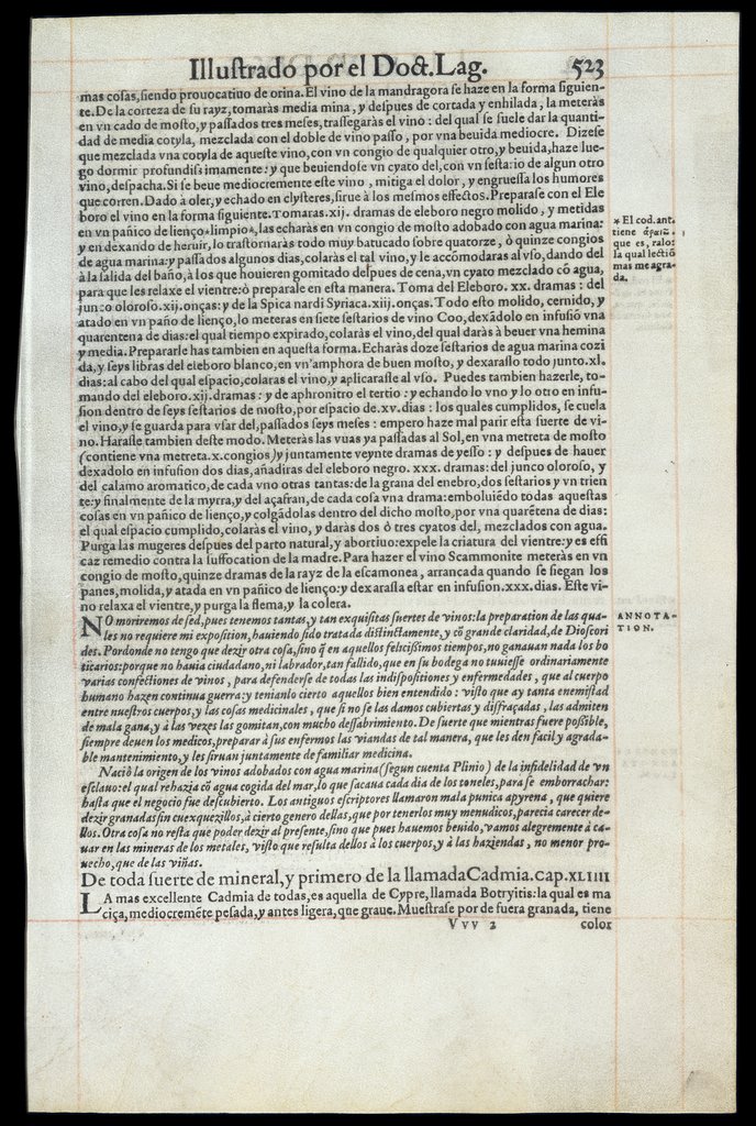 De Materia Medica de Dioscorides. Andres Laguna. Amberes 1555. Libro V. 523