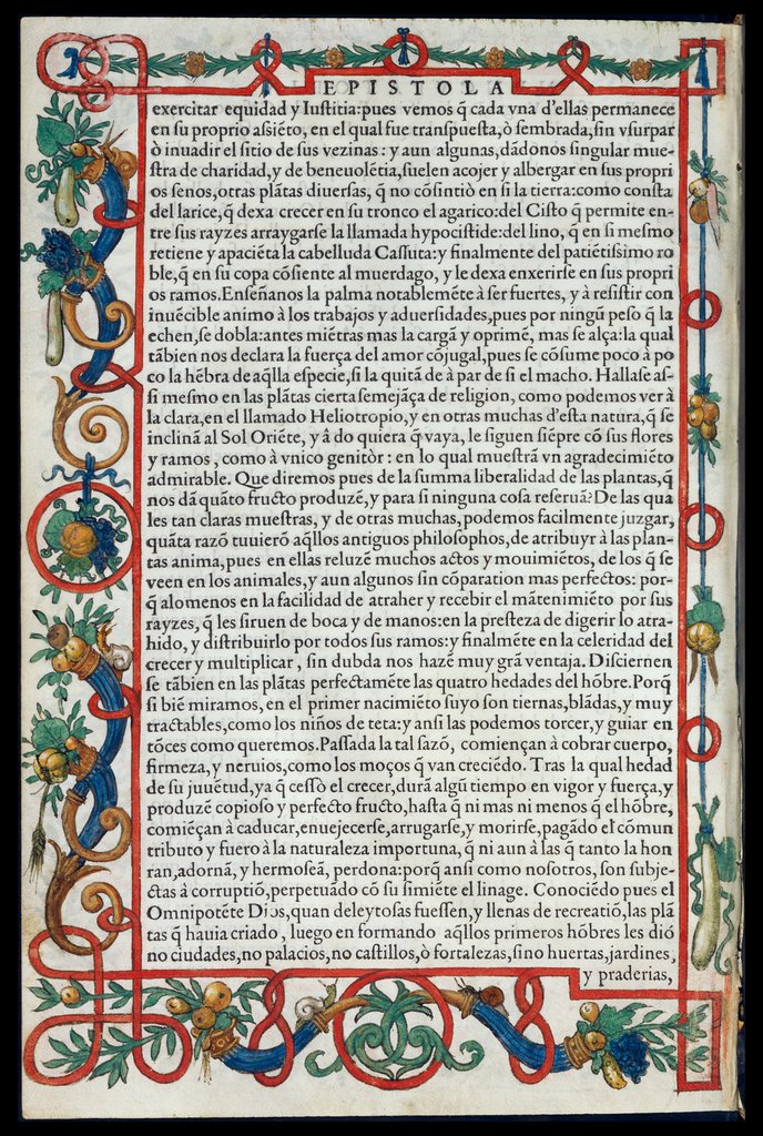 De Materia Medica de Dioscorides. Amberes 1555. Sexta página. Epistola