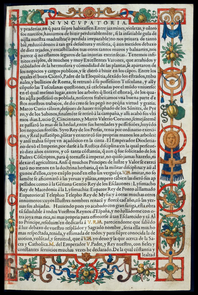 De Materia Medica de Dioscorides. Amberes 1555. Septima página. Nuncupatoria