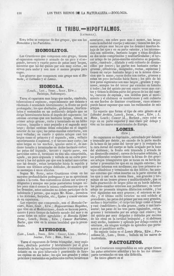 Página 116. Tomo séptimo. Los Tres Reinos de la Naturaleza. Museo Pintoresco. Zoología. Invertebrados. Crustaceos.