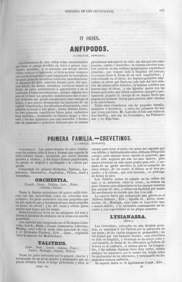 Página 147. Tomo séptimo. Los Tres Reinos de la Naturaleza. Museo Pintoresco. Zoología. Invertebrados. Crustaceos