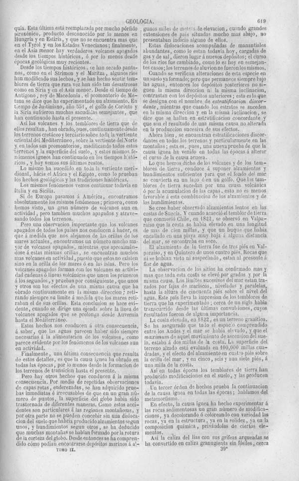 Página 619. Tomo noveno. Los Tres Reinos de la Naturaleza. Museo Pintoresco. Historia de la Geología.