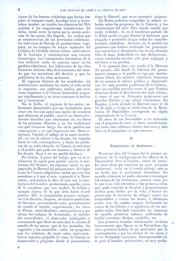 Página 6.  Tratado I. Historia Natural. Las ciencias de ayer y la ciencia de hoy.