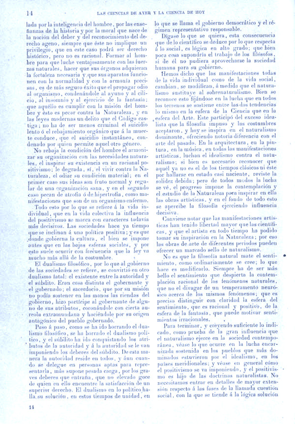 Página 14. Tomo I.  Tratado I. Historia Natural. Las ciencias de ayer y la ciencia de hoy.