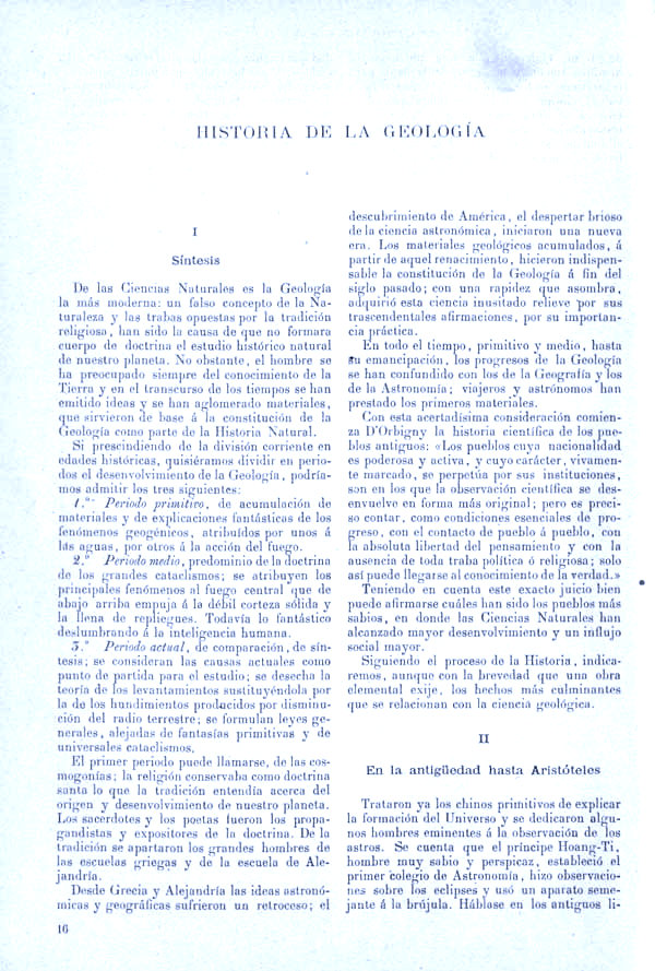 Página 16. Tomo I.  Tratado I. Historia Natural. Las ciencias de ayer y la ciencia de hoy.