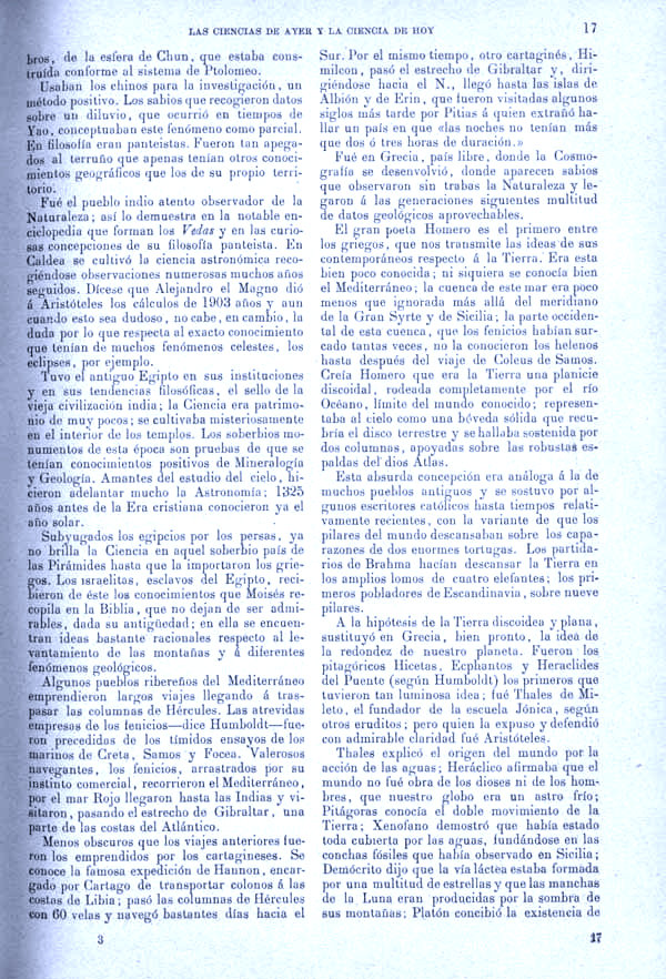 Página 17. Tomo I.  Tratado I. Historia Natural. Las ciencias de ayer y la ciencia de hoy.