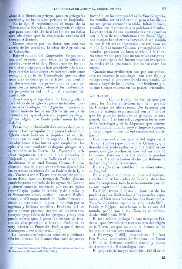 Página 21. Tomo I.  Tratado I. Historia Natural. Las ciencias de ayer y la ciencia de hoy.