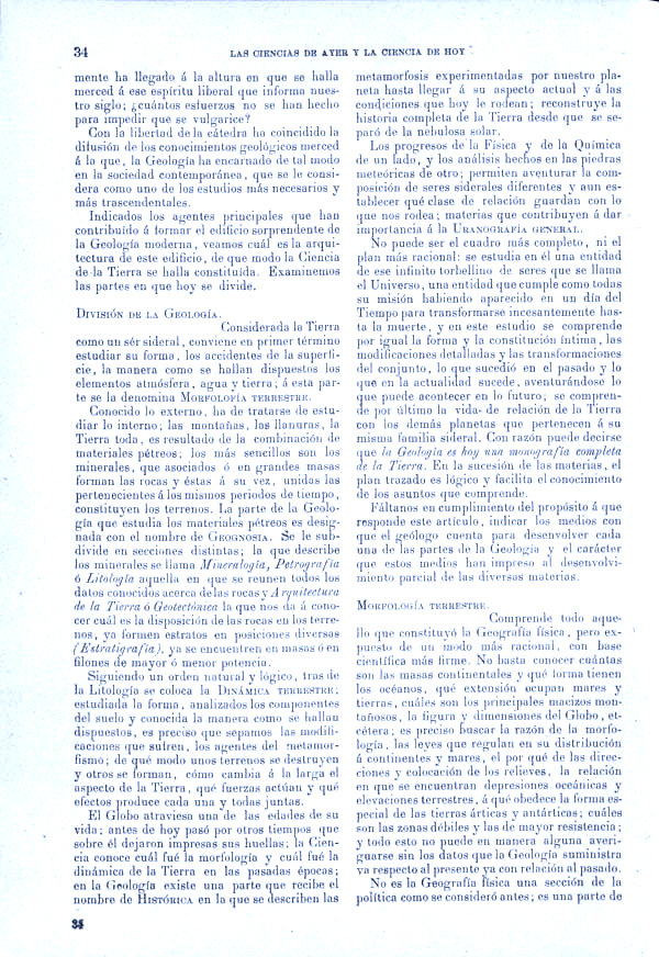Página 34. Tomo I.  Tratado I. Historia Natural. Las ciencias de ayer y la ciencia de hoy.