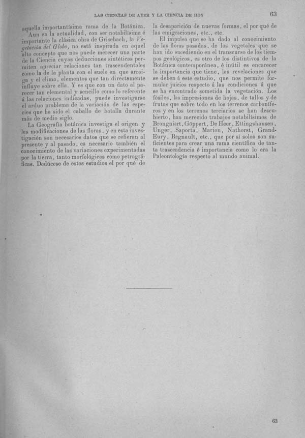 Página 63. Tomo I.  Tratado I. Historia Natural. Las ciencias de ayer y la ciencia de hoy.
