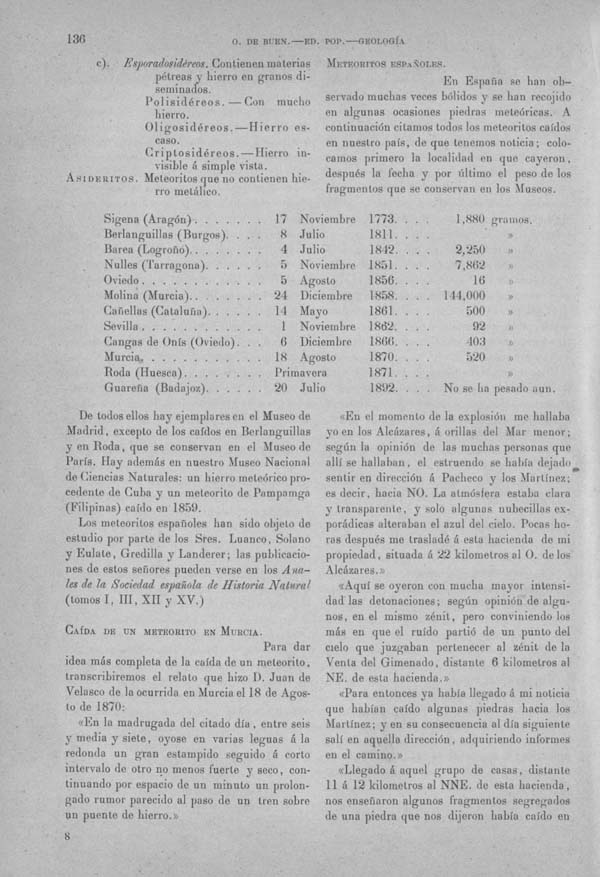 Página 136 Tomo I.  Tratado III.  Geología. Uranografía y Morfología terrestre.