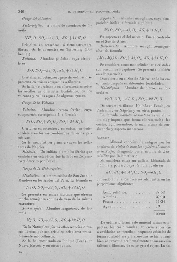 Página 340 Tomo I. Tratado V. Geología. Mineralogía especial.