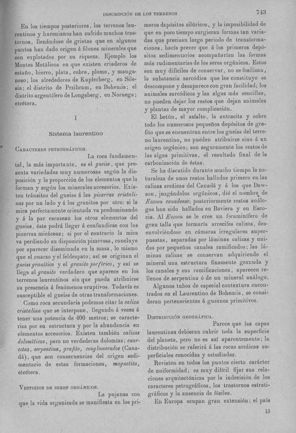 Página 743. Tomo I. Geología. Tratado XII. Geología Histórica. Descripción de los terrenos y fósiles característicos.