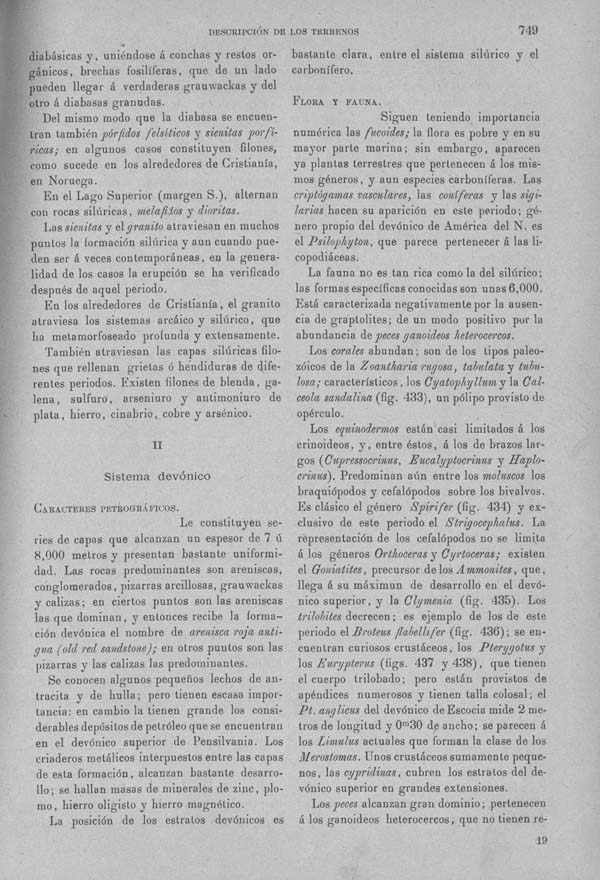 Página 749. Tomo I. Geología. Tratado XII. Geología Histórica. Descripción de los terrenos y fósiles característicos.