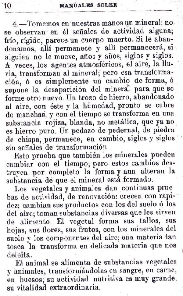 Página 10. Los seres naturales. Manual Soler 2, de Historia Natural por Odón de Buen.